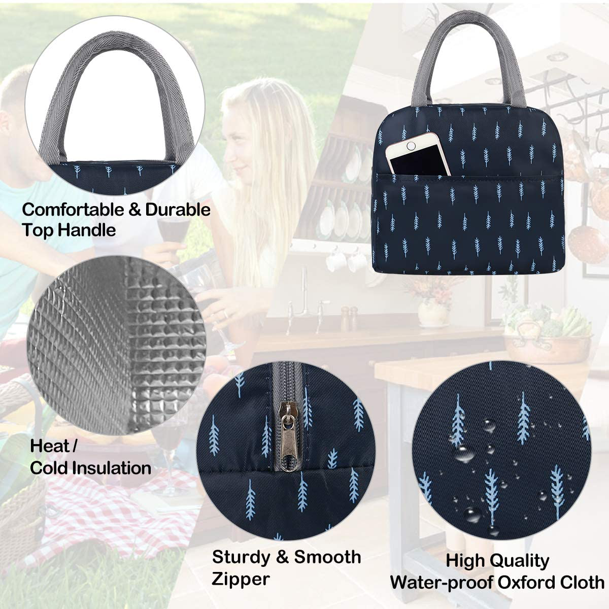 Buringer Reusable Insulated Lunch Bag Cooler Tote Box with Front Pocket Zipper Closure for Woman Man Work Picnic or Travel (Heart Leopard)