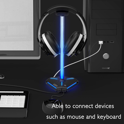 COZOO RGB Headphone Stand with 2 USB2.0 Extension Charging Port Extender Cord,Headset Stand Holder for Gamer Desktop Table Game Earphone Accessories