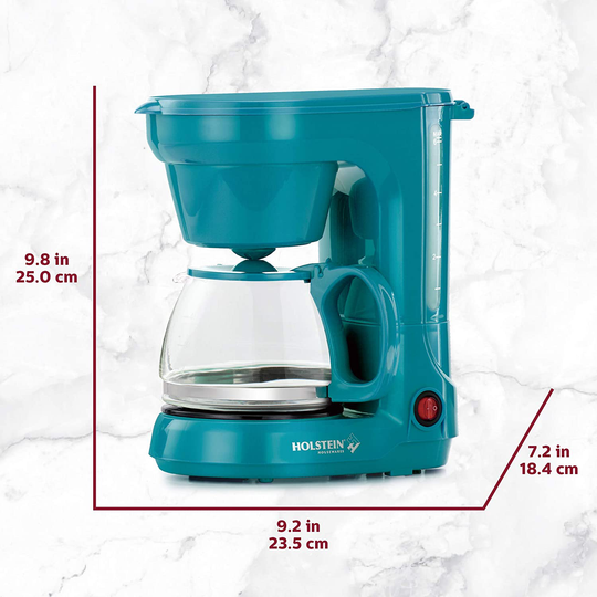 Holstein Housewares - 5-Cup Compact Coffee Maker, Teal - Convenient and User Friendly with Auto Pause and Serve Functions
