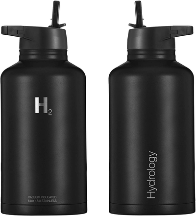 H2 Hydrology Water Bottle - 18 oz, 22 oz, 32 oz, 40 oz, or 64 oz with 3 LIDS Double Wall Vacuum Insulated Stainless Steel Wide Mouth Sports Hot & Cold Thermos