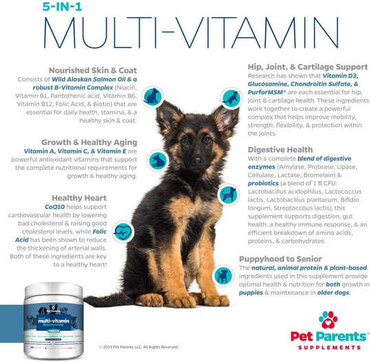 Pet Parents USA Dog Multivitamin 4g 90c- Omega 3 For Dogs + Glucosamine for Dogs + Dog Probiotics + MSM for Dogs, Multivitamin for Dogs, Dog Vitamins + Dog Immunity, Vitamins For Dogs & Puppy Vitamins