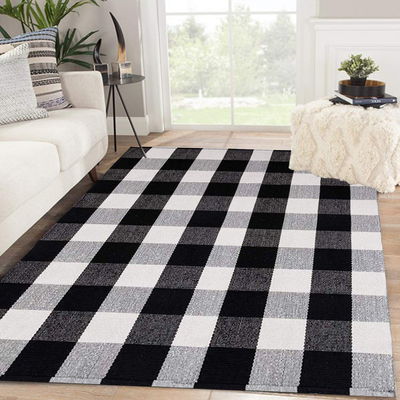 SHACOS Black White Buffalo Plaid Rug 4x6 ft Front Door Rug Entry Rug Large Cotton Area Rug for Kitchen Living Room Bedroom Doorway (4'x6', Black White)