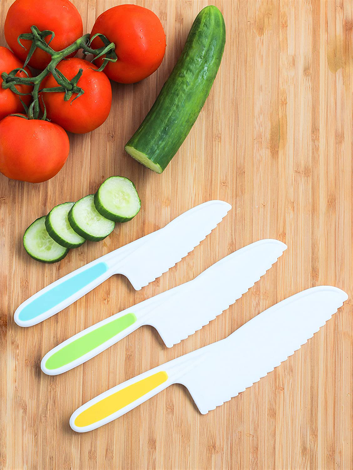 Tovla Jr. Knives for Kids 3-Piece Nylon Kitchen Baking Knife Set: Children's Cooking Knives in 3 Sizes & Colors/Firm Grip, Serrated Edges, BPA-Free Kids' Knives (colors vary for each size knife)