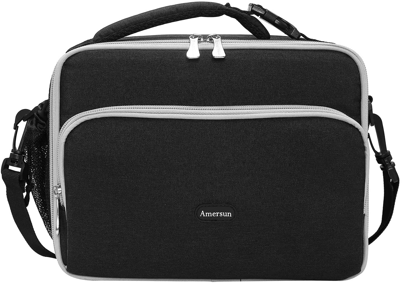 Amersun Lunch Bag for Kids - Padded Durable Insulated Lunch Box with Adjustable Shulder Strap & 2 Pockets for Girls Boys Toddler School,Thermal Freezable Lunch Cooler Keep Food Warm Cold Fresh,Black