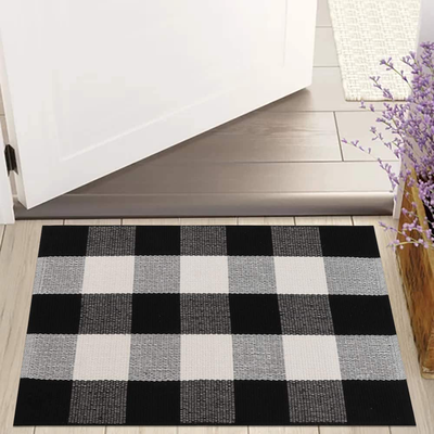 Hauswahl Cotton Buffalo Plaid Rugs, Buffalo Check Rug, Checkered Plaid Rug, Check Plaid Area Rug for Layered Door Mats/Kitchen/Bathroom/Laundry Room (23.6" x 51.2", Black/White Plaid)