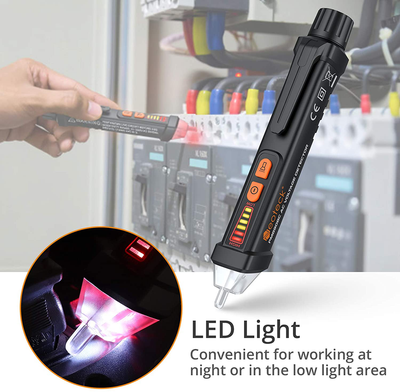 Neoteck 12-1000V AC Non-Contact Voltage Tester Detector with Led Flashlight Buzzer Alarm Live/Null Wire Judgment- Black