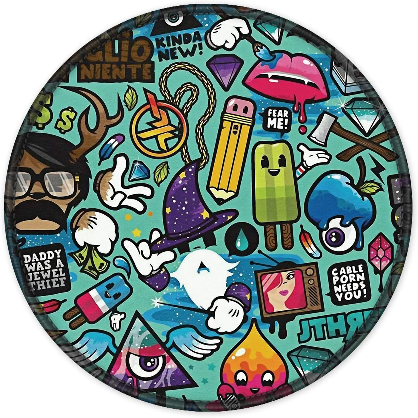 ITNRSIIET Mouse Pad, Colorful Geometric Pattern Design Round Mousepad. Customized Gaming Mousepads for Laptop and Computer. Cute Design Desk Accessories. Non-Slip, Stitched Edges, Waterproof