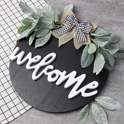 Welcome Wreath Sign for Farmhouse Front Porch Decor, Rustic Door Hangers Front Door with Premium Greenery-Welcome Home Sign Porch Hanging Christmas Housewarming for Home Decoration（Black）