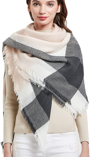 Wander Agio Womens Warm Scarf Square Winter Shawls Large Infinity Scarves Stripe Plaid Scarf