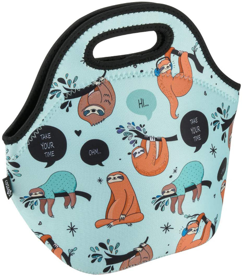 CM Soft Neoprene Tote Picnic Bag Lunch Container Box Organizer for Outdoor Travel (Sloth Pattern)