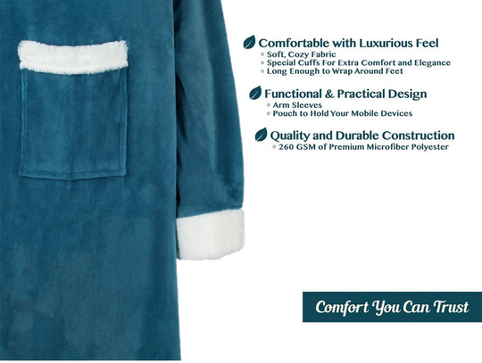 Deluxe Cozy Sherpa or Fleece Adult Wearable 70" Blanket with Sleeves for Men & Women