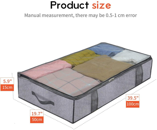 Onlyeasy Foldable Underbed Bags - 2 Pack Blankets Clothes Comforters Storage Bag Breathable Zippered Organizer for Bedroom with Clear Window and 4 Handles, 39.4x19.7x5.9 in, Linen-like Grey, MXDUBBP2