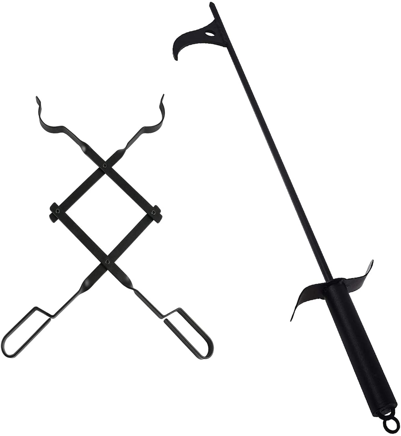 bbq777 Fire Pit Tool Kits, 30" Fire Pit Poker and 26" Log Grabber Fireplace Tongs for Outdoor Campfire, Camping, Wood Stove, Black