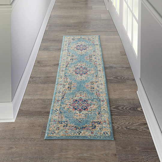 Nourison Passion Bohemian Chic Light Blue Area Rug Runner (2' x 6'), 1'10"X6',