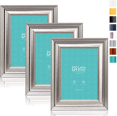 LaVie Home 5x5 Picture Frames (3 Pack, Distressed White Wood Grain) Rustic Photo Frame Set with High Definition Glass for Wall Mount & Table Top Display