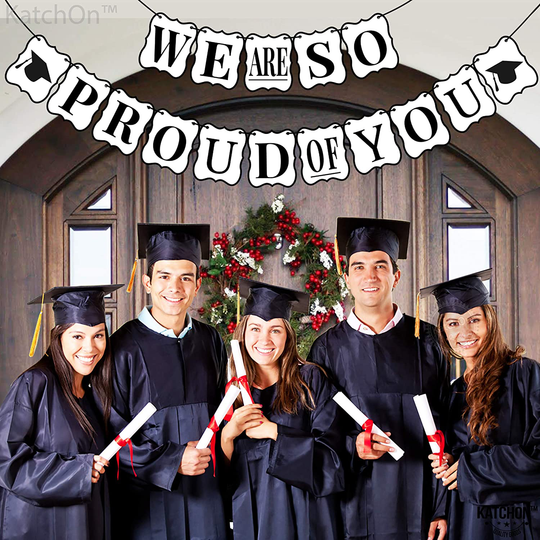 We Are So Proud of You Banner - Card-Stock, No DIY Graduation Decorations 2021 | Black and White Banner for Nurse Graduation Decorations | We Are So Proud Of You Graduation Banner for Grad Party Decor