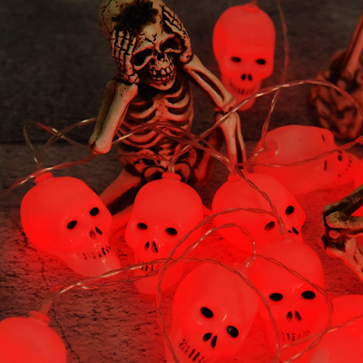 Halloween Skeleton Skull String Lights, Halloween Decoration Spooky Lights with 30 LEDs，Waterproof 8 Modes Twinkle Lights，Halloween Indoor/Outdoor Party, Yard, Haunted House Decorations（Red）