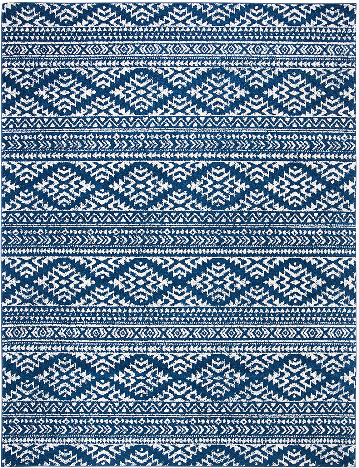 Safavieh Tulum Collection TUL272D Moroccan Boho Tribal Non-Shedding Stain Resistant Living Room Bedroom Runner, 2' x 19' , Ivory / Navy