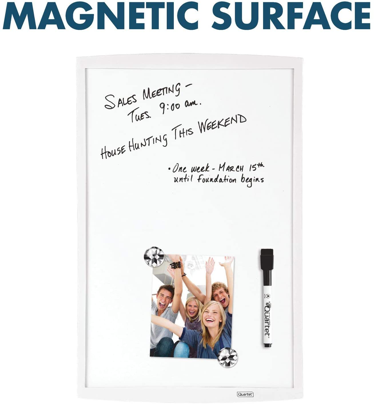 Quartet Magnetic Whiteboard, 11" x 14", Small White Board, Dry Erase Board for Kids, Home School Supplies or Home Office Decor, White Plastic Frame, Includes 1 Dry Erase Marker & 2 Magnets (63536)