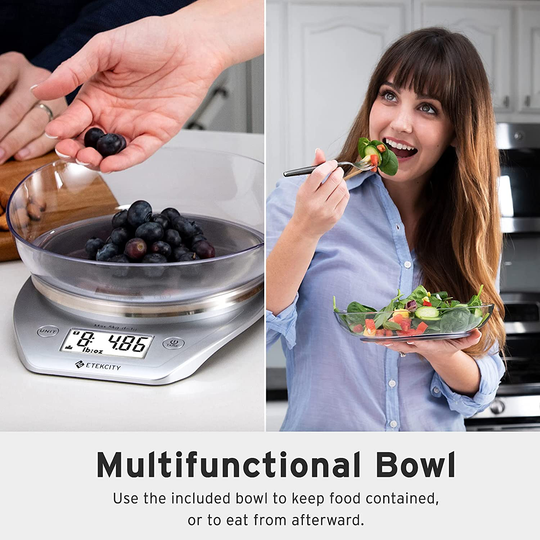 Etekcity 0.1g Food Kitchen Scale Bowl, Digital Grams and Ounces for Weight Loss, Baking, Cooking and Keto, 11lb, Silver Stainless Steel