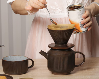 Globe Faith Eco-friendly Ceramic Clever Pour Over Coffee Dripper, Retro Cone Coffee Maker Drip Percolator, Portable Mini Manual Coffee Brewer, 1-2Cups (Antique Copper Brown)