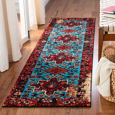 Safavieh Vintage Hamadan Collection VTH211Q Oriental Traditional Persian Non-Shedding Stain Resistant Living Room Bedroom Runner, 2'3" x 12' , Red / Light Blue