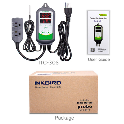 Inkbird ITC-308 Digital Temperature Controller 2-Stage Outlet Thermostat Heating and Cooling Mode Carboy Homebrew Fermenter Greenhouse Terrarium 110V 10A 1100W