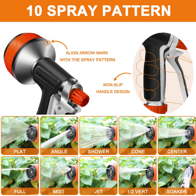 Aluminum Alloy Garden Hose Nozzle With 10 Spray Patterns 