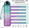 32oz Motivational Fitness Sports Water Bottle with Motivational Time Marker & & Straw,Fast Flow BPA Free Non-Toxic for Fitness, Gym and Outdoor Sports(Green&purple)
