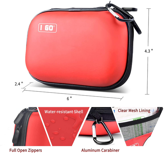 I GO 85 Pieces Hard Shell Mini Compact First Aid Kit, Small Personal Emergency Survival Kit for Travel Hiking Camping Backpacking Hunting Marine Car