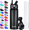 Glink Stainless Steel Water Bottle with Straw, 40oz Wide Mouth Double Wall Vacuum Insulated Water Bottle Leakproof, Straw Lid and Spout Lid with New Rotating Rubber Handle Midnight Black