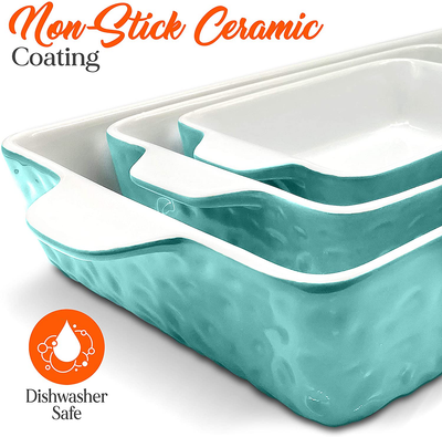 NutriChef 3Pcs. Nonstick Bakeware PFOA PFOS PTFE Tray Set w/Odor-Free Ceramic, 446°F Oven Microwave/Dishwasher Safe Rectangular Baking Pan