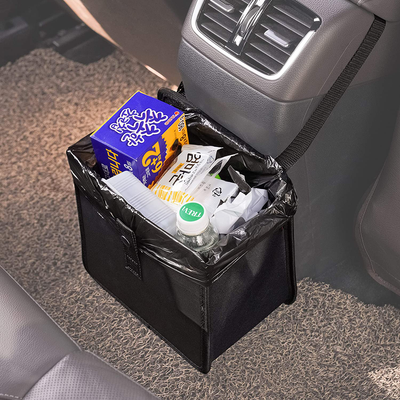 KMMOTORS Foldable Car Garbage Can Patented Car Waste Basket Comfortable Multifuntional Artificial Leather and Oxford Clothes Car Organizer Car Trash Can (Jopps_Medium_Black)