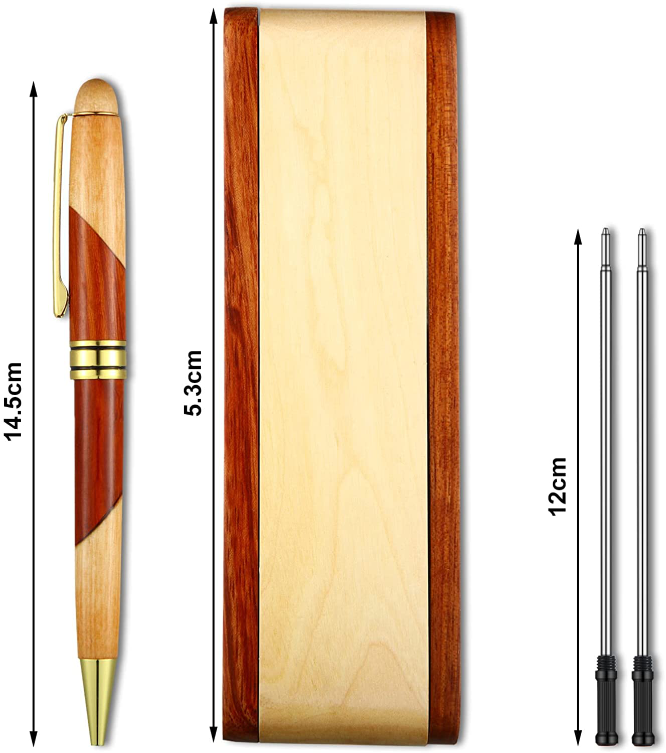 Luxury Wood Ballpoint Pens Personalized Pen Handmade Wooden Pen Writing Pen Business Gift Set for Men with Pen Display Holder Case and 10 Gel Ink Refills for Business Office Wedding Gift Supplies