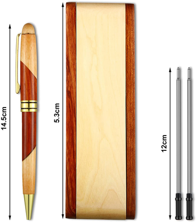 Luxury Wood Ballpoint Pens Personalized Pen Handmade Wooden Pen Writing Pen Business Gift Set for Men with Pen Display Holder Case and 10 Gel Ink Refills for Business Office Wedding Gift Supplies