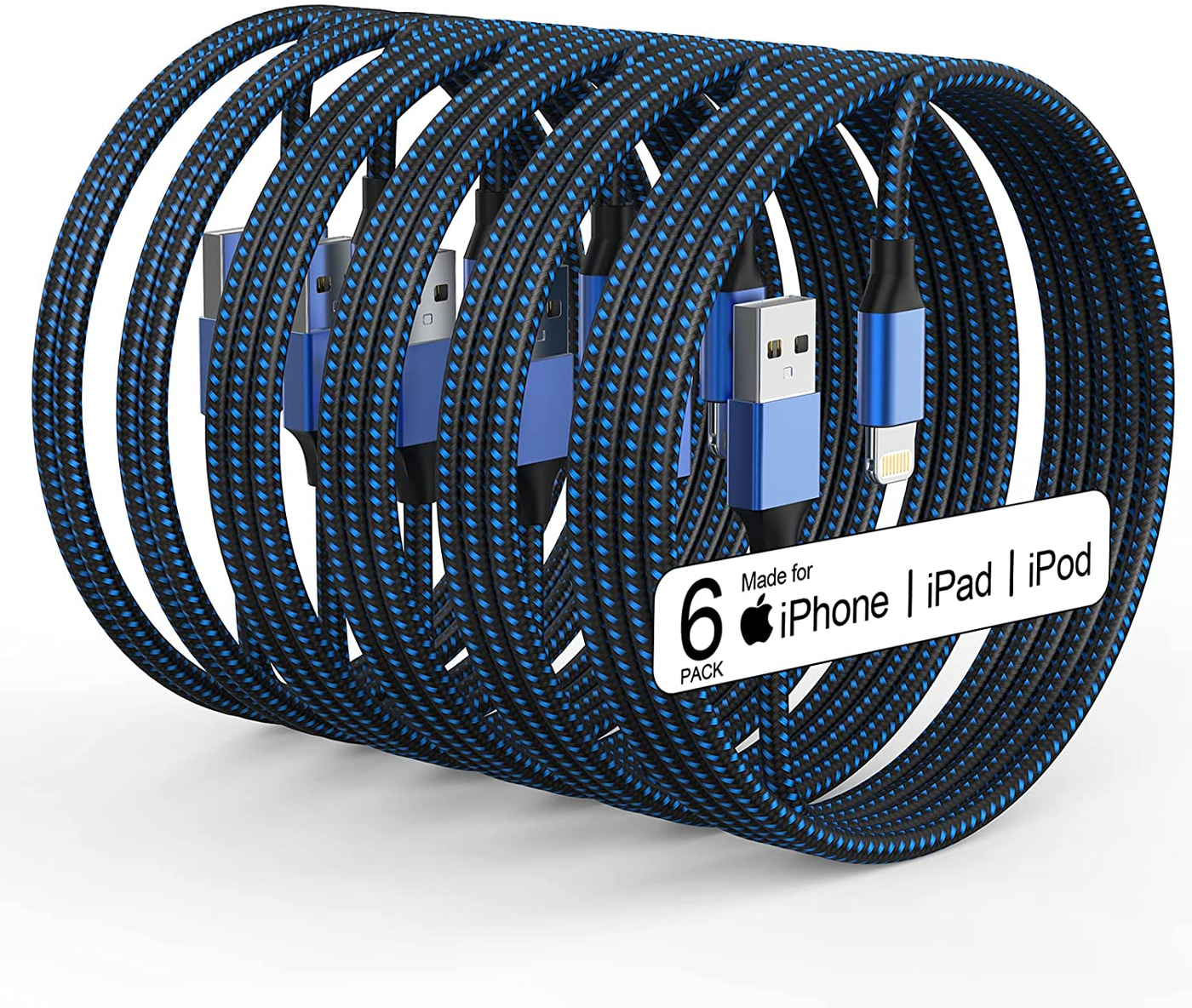 5 Pack(3/3/6/6/10ft) Nylon Braided Compatible iPhone Charger Lightning Cable Fast Charging