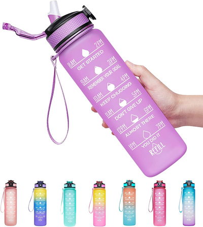 Venture Pal 32oz Motivational Fitness Sports Water Bottle with Time Marker & Straw, Large Wide Mouth Leakproof Durable BPA Free Non-Toxic