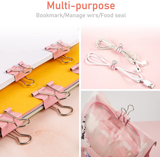 DANRONG 97 PCS Office Supplies for Women, Paper Clips, Binder Clips and Push Pins Set, Paperclips Thumb Tacks School and Home Desk Supplies, Desk Organized (Pink)