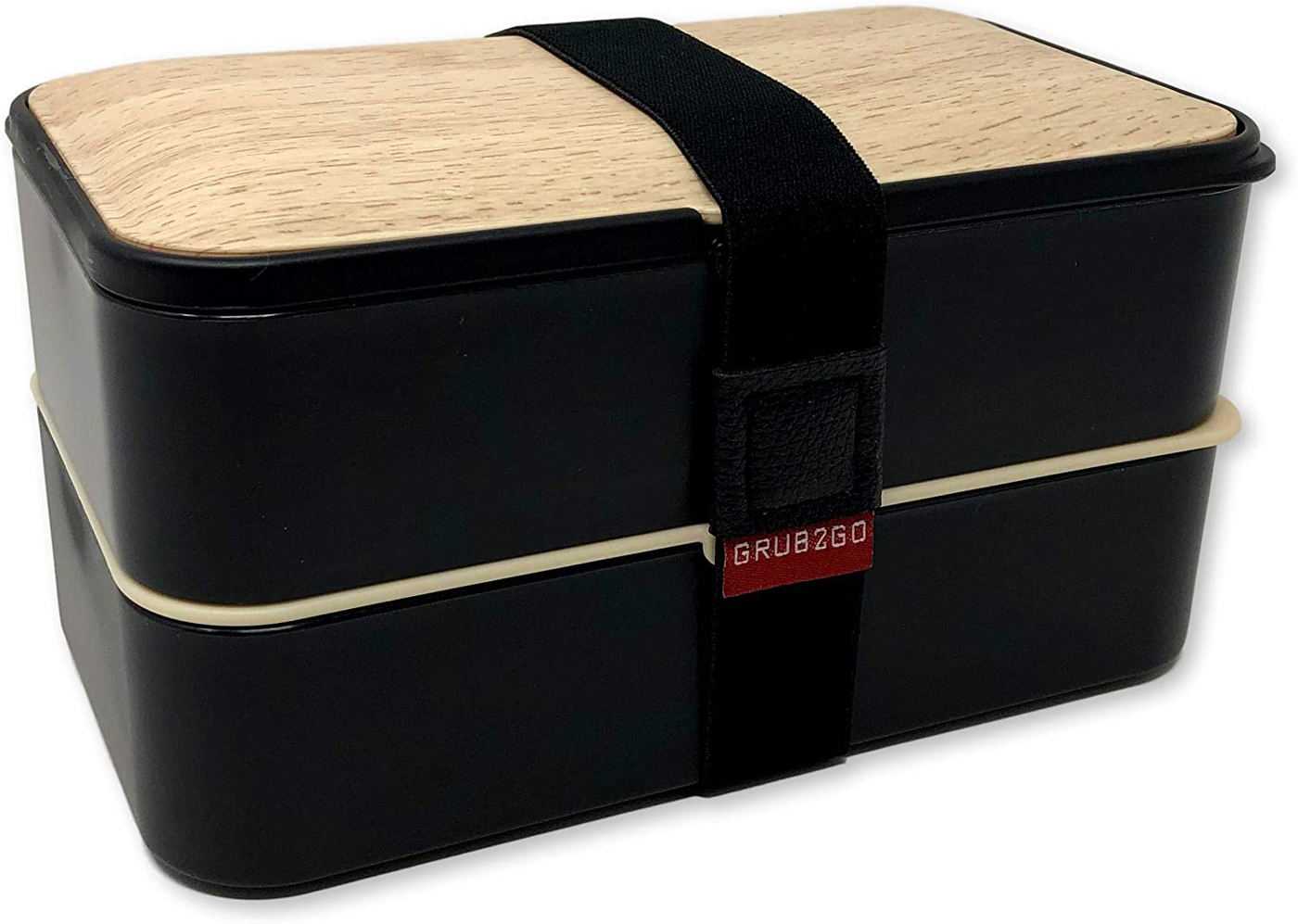 THE ORIGINAL Japanese Bento Box (Upgraded 2020 Black & Bamboo Design) w/ 2 Dividers + Larger Utensils w/Holder - Leakproof Lunch Container