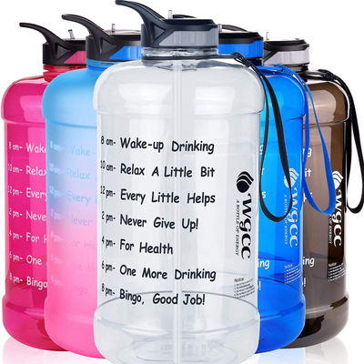  Large Reusable 1 Gallon BPA-Free Motivational Water Bottle With Time Marker And Straw