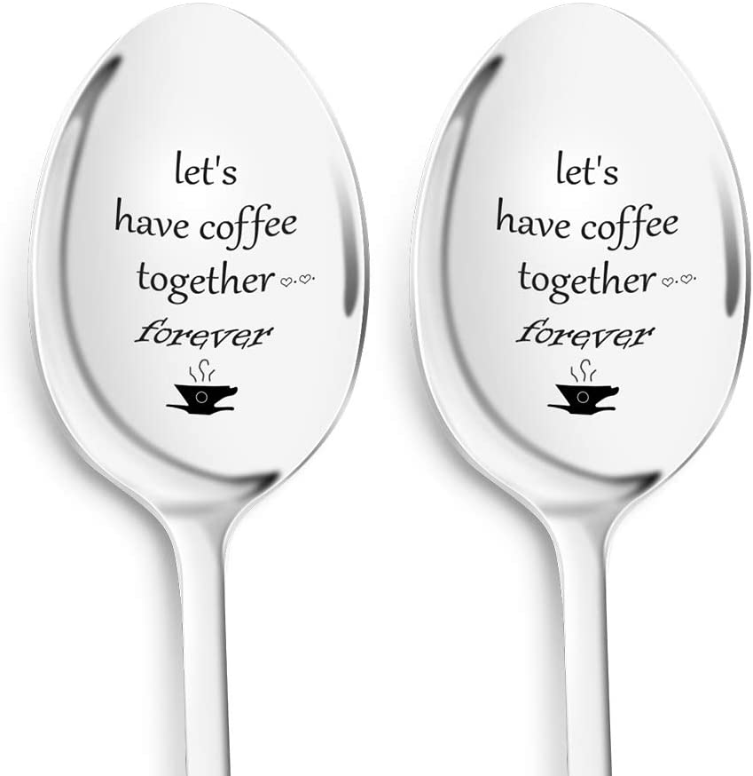 Dafuz Coffee Spoons, Let's Have Coffee Together Forever, 7.5 Inches Stainless Steel 304 Espresso Spoon, Gifts for Wife and Husband, Lover, Best Friends, Coffee Lovers (2Pcs)