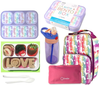 Bento Lunch Box with Bag and Ice Pack for Girls, Kids | Snack Containers with 4 Compartment Dividers, Boxes for Toddlers Pre-School Daycare Tween Leakproof Set BPA Free, Rainbow Unicorn