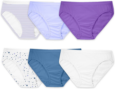 6 Pack Fruit of the Loom Women's Tag Free Cotton Bikini Panties