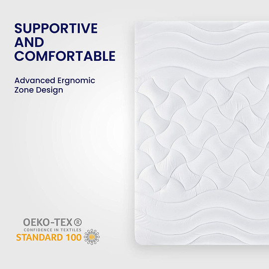 SLEEP ZONE Premium Mattress Pad Cover Cooling Overfilled Fluffy Soft Topper Zone Design Upto 21 inch Deep Pocket with Athletic Grade Elastic Skirt, White, Full