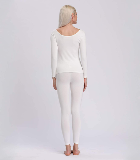 Liang Rou Scoop Neck Long Johns Modal & Cotton Thermal Underwear Top & Bottom Set for Women