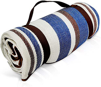 Extra Large Picnic Blanket Dual Layers for Outdoor Water-Resistant Handy Mat Tote Spring Summer Blue and White Striped for The Beach, Camping on Grass