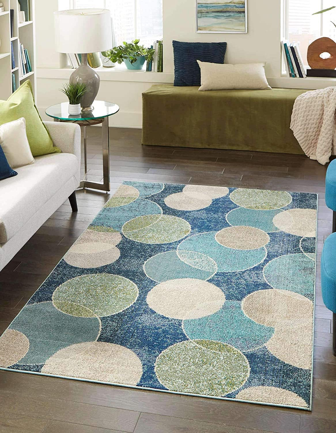 Unique Loom Chromatic Collection Modern Abstract Rustic Area Rug, 4' x 6', Blue/Beige