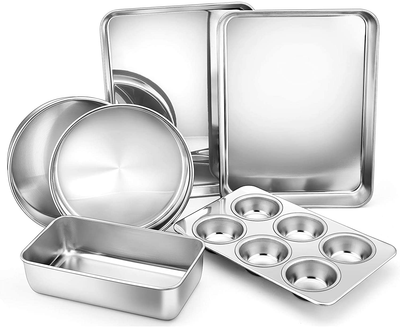 6 or 12 Piece Stainless Steel Bakeware Sets,Metal Baking Pan Set , Non-toxic & Dishwasher Safe