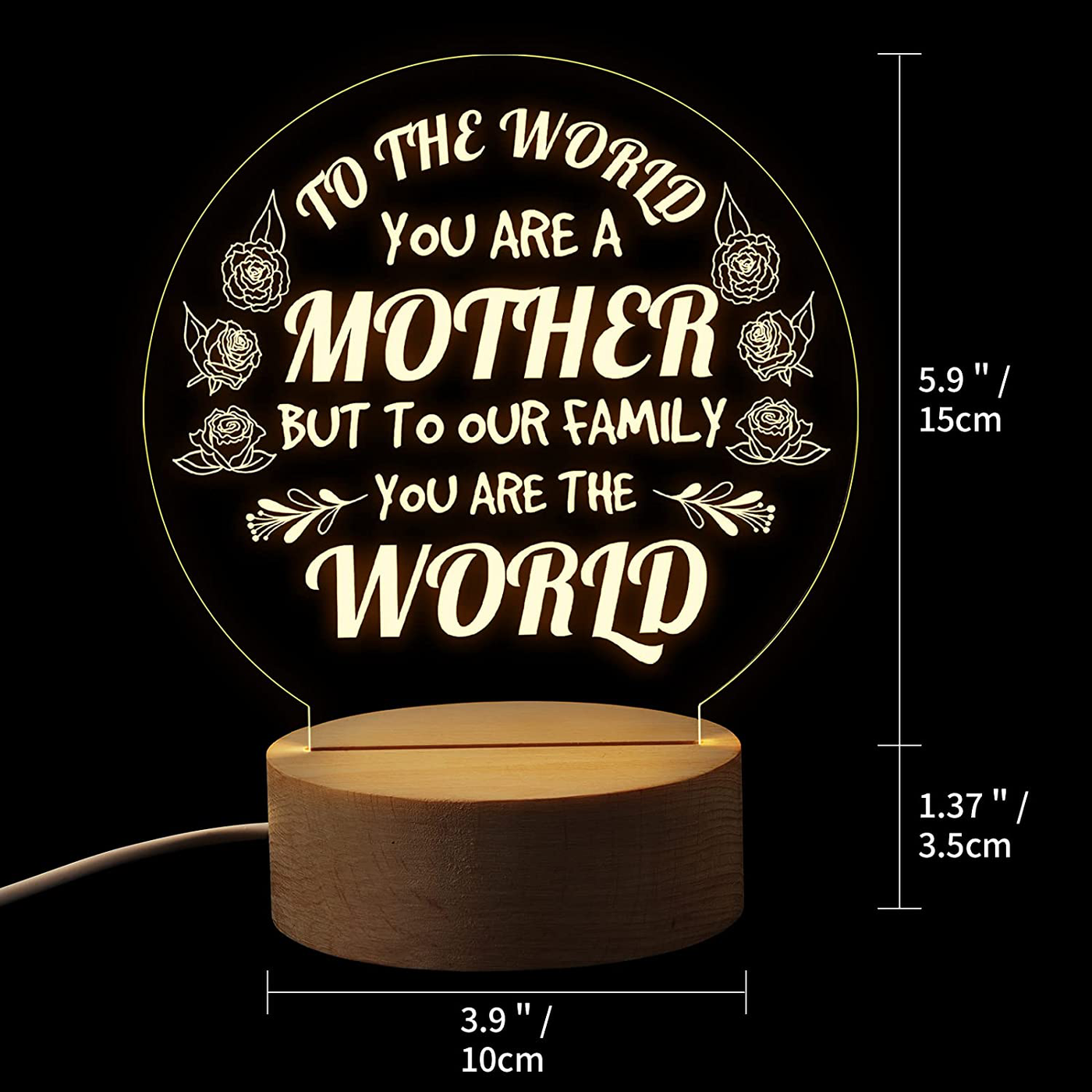 SOUHONEY Birthday Gifts for Mom from Daughter- Acrylic Night Light Lamp with Wood Base, Personalized LED Night Lamp with Engraved Sayings, Mother’s Day Thanksgiving Christmas Gifts for Mom Women