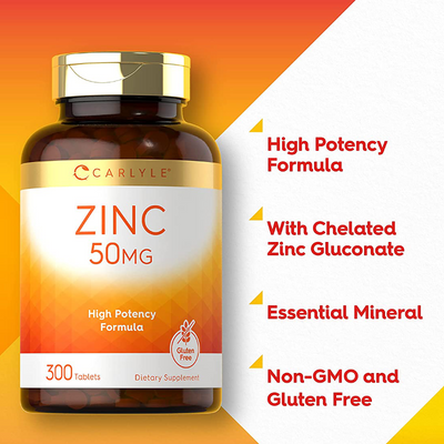High Potency Zinc Supplement 50mg each - 300 Tablets 